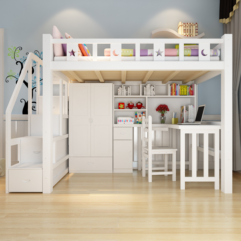 松木單人床上床下桌 松木單人床上床下桌